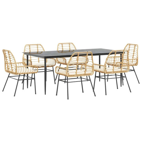 vidaXL 7-delige Tuinset met kussens poly rattan glas bruin afbeelding2 - 1