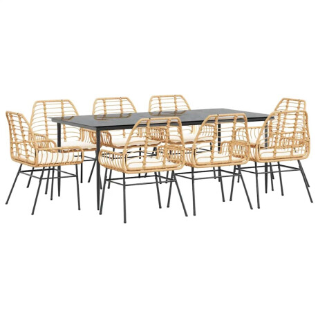 vidaXL 9-delige Tuinset met kussens poly rattan glas bruin afbeelding2 - 1