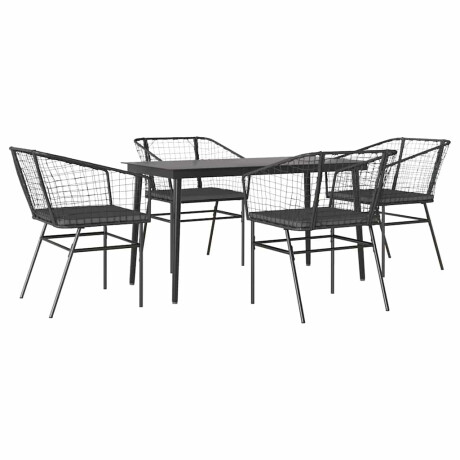 vidaXL 5-delige Tuinset met kussens poly rattan glas zwart afbeelding2 - 1