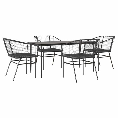 vidaXL 5-delige Tuinset met kussens poly rattan glas zwart afbeelding2 - 1