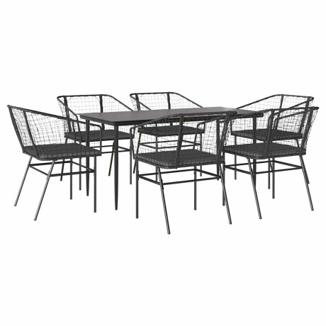 vidaXL 7-delige Tuinset met kussens poly rattan glas zwart afbeelding2 - 1