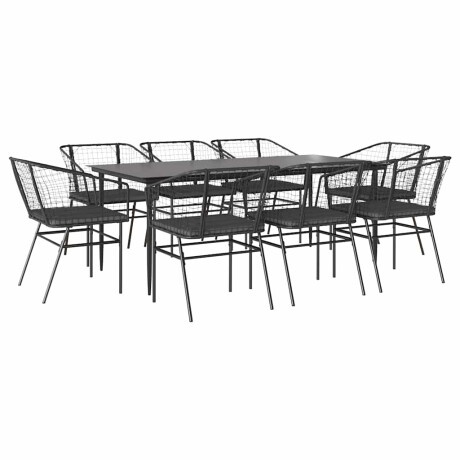 vidaXL 9-delige Tuinset met kussens poly rattan glas zwart afbeelding2 - 1