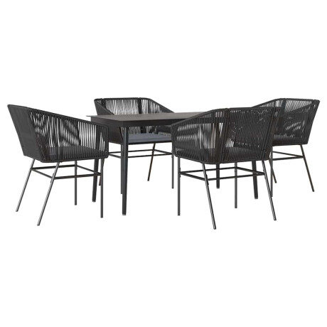 vidaXL 5-delige Tuinset met kussens poly rattan glas zwart afbeelding2 - 1