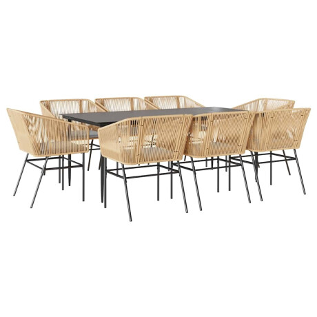vidaXL 9-delige Tuinset met kussens poly rattan glas bruin afbeelding2 - 1