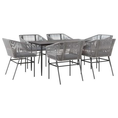 vidaXL 7-delige Tuinset met kussens poly rattan glas grijs afbeelding2 - 1