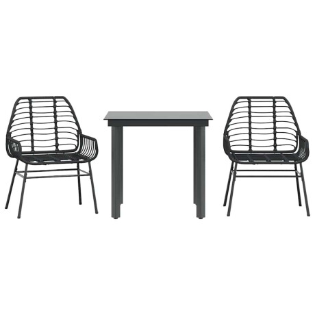 vidaXL 3-delige Tuinset poly rattan glas zwart afbeelding2 - 1