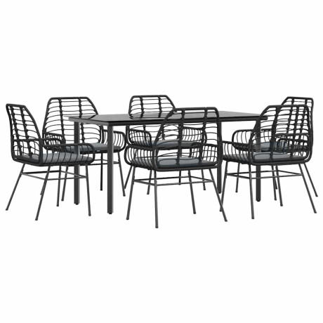 vidaXL 7-delige Tuinset met kussens poly rattan glas zwart afbeelding2 - 1