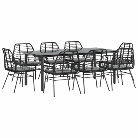 vidaXL 9-delige Tuinset met kussens poly rattan glas zwart afbeelding2 - 1