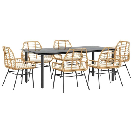 vidaXL 7-delige Tuinset met kussens poly rattan glas bruin afbeelding2 - 1