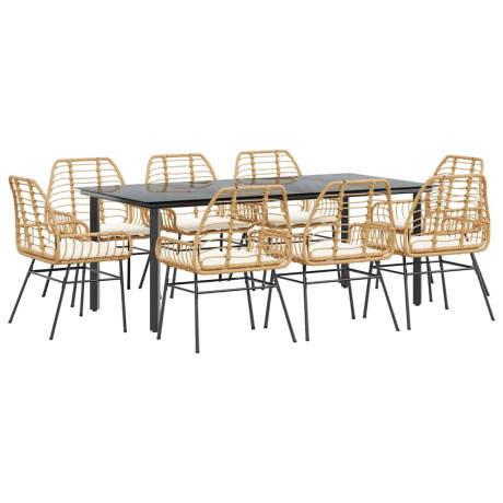 vidaXL 9-delige Tuinset met kussens poly rattan glas bruin afbeelding2 - 1