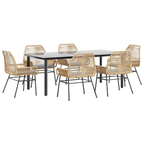 vidaXL 7-delige Tuinset met kussens poly rattan glas bruin afbeelding2 - 1