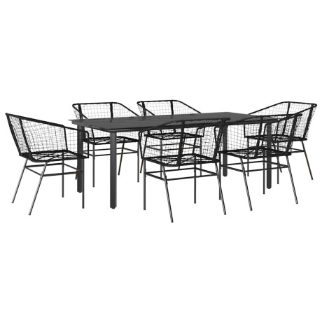 vidaXL 7-delige Tuinset poly rattan glas zwart afbeelding2 - 1