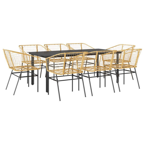 vidaXL 9-delige Tuinset poly rattan glas bruin afbeelding2 - 1
