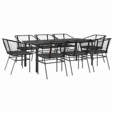 vidaXL 9-delige Tuinset met kussens poly rattan glas zwart afbeelding2 - 1