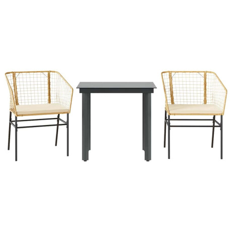 vidaXL 3-delige Tuinset met kussens poly rattan glas bruin afbeelding2 - 1
