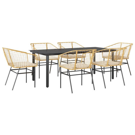 vidaXL 7-delige Tuinset met kussens poly rattan glas bruin afbeelding2 - 1