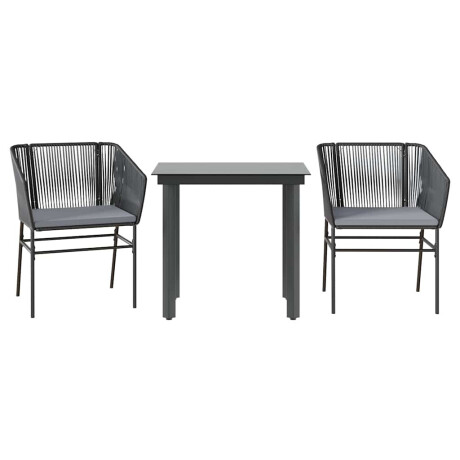 vidaXL 3-delige Tuinset met kussens poly rattan glas zwart afbeelding2 - 1