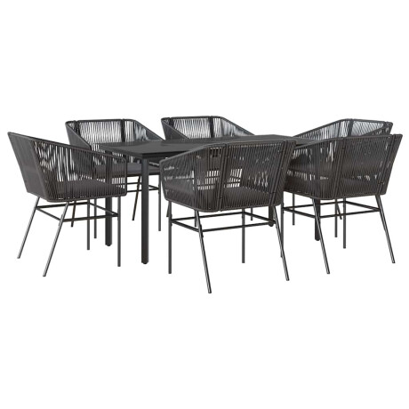 vidaXL 7-delige Tuinset met kussens poly rattan glas zwart afbeelding2 - 1
