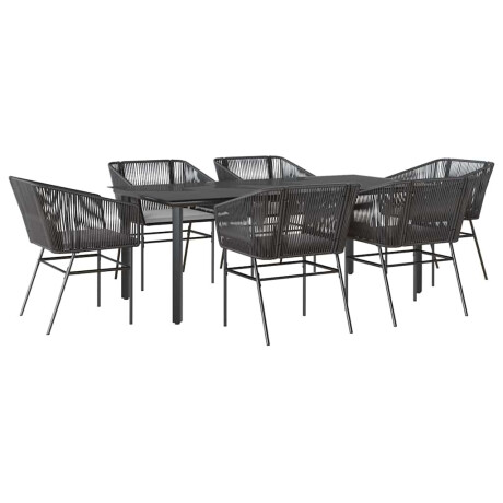vidaXL 7-delige Tuinset met kussens poly rattan glas zwart afbeelding2 - 1