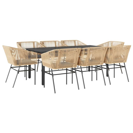 vidaXL 9-delige Tuinset met kussens poly rattan glas bruin afbeelding2 - 1