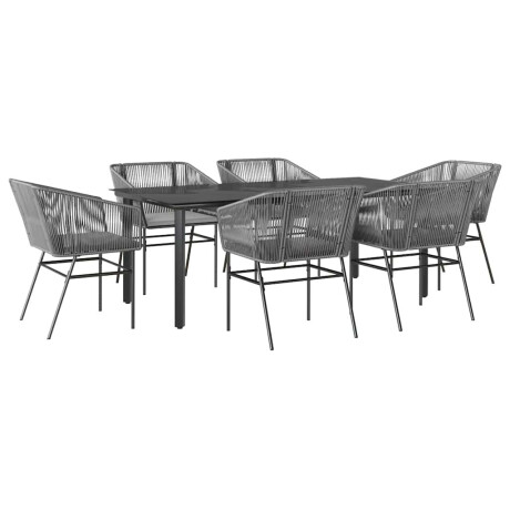vidaXL 7-delige Tuinset met kussens poly rattan glas grijs afbeelding2 - 1