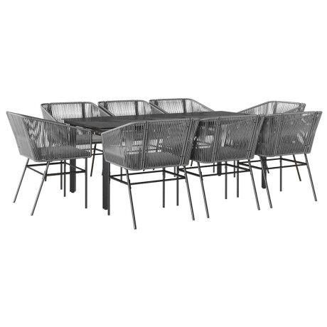 vidaXL 9-delige Tuinset met kussens poly rattan glas grijs afbeelding2 - 1
