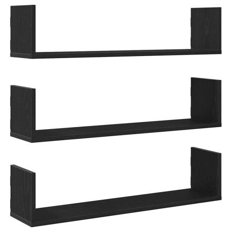 vidaXL Wandplanken 3 stuks Zwart Eiken 80x18x18 cm Bewerkt Hout afbeelding2 - 1