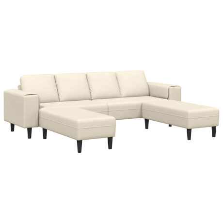 vidaXL Stoffen Bank met kussen Crème 208 cm Katoenen stof afbeelding2 - 1