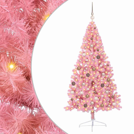 vidaXL Kunst Kerstboom met verlichting met 300 LED Roze 210 cm PVC afbeelding2 - 1