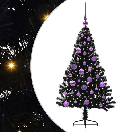 vidaXL Kunstmatig Voorverlicht Kerstboom met 150 LED Zwart 120 cm PVC afbeelding2 - 1