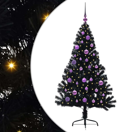 vidaXL Kunstmatig Voorverlicht Kerstboom met 150 LED Zwart 150 cm PVC afbeelding2 - 1
