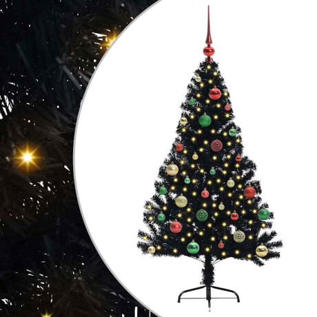 vidaXL Kunstmatig Voorverlicht Kerstboom met 150 LED Zwart 150 cm PVC afbeelding2 - 1