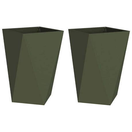 vidaXL Plantenbak 2 pcs Olijf Groen 50 x 50 x 75 cm Staal afbeelding2 - 1