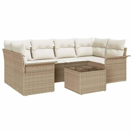 vidaXL 7-delige tuinset met beige kussens van poly rattan. afbeelding2 - 1
