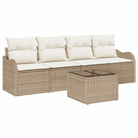 vidaXL Tuin Sofa Set 5 pcs Beige en Crème Poly rattan, staal en glas afbeelding2 - 1