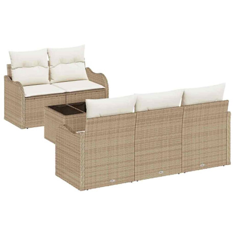 vidaXL Tuin Sofa Set 6 pcs Beige en Crème Poly rattan, staal en glas afbeelding2 - 1