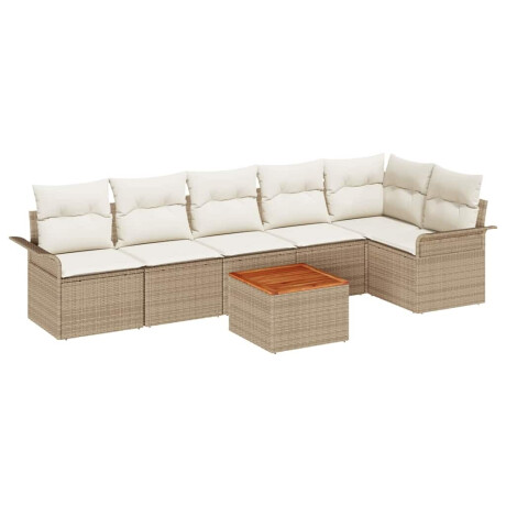 vidaXL 7-delige tuinsalonset met kussens, beige poly rattan en acacia afbeelding2 - 1