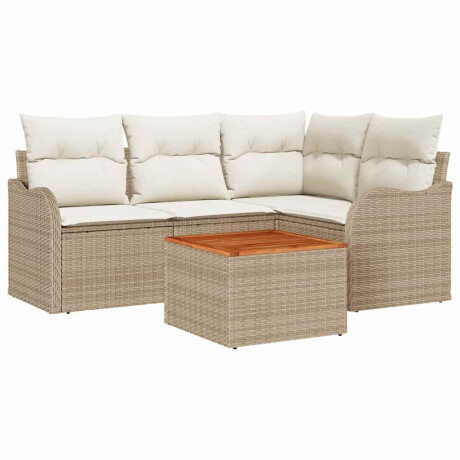 vidaXL Tuin Sofa Set 5 pcs Beige, wit Groot Rieten, Hout afbeelding2 - 1