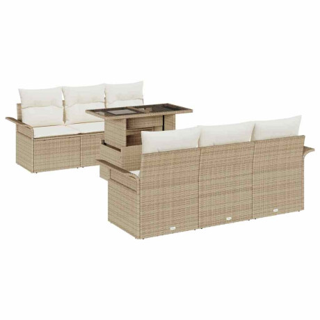 vidaXL Tuin Sofa Set met kussen met opslag 7 pcs Beige Poly riet afbeelding2 - 1