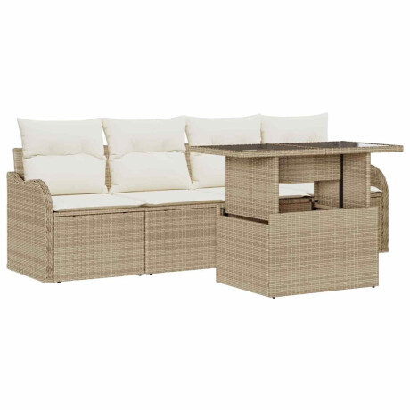 vidaXL 5-delige tuin sofa set met kussens - beige poly rattan afbeelding2 - 1