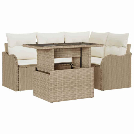 vidaXL 5-delige ligbedset met kussens Beige Poly Rattan afbeelding2 - 1
