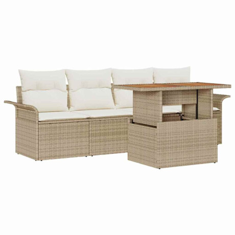 vidaXL 5-delige tuinsofa set met beige kussens van poly rattan afbeelding2 - 1