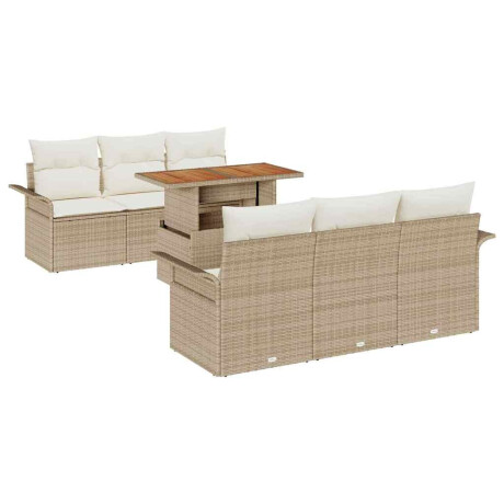vidaXL 7-delige tuinsofa set met kussens in beige poly rattan afbeelding2 - 1