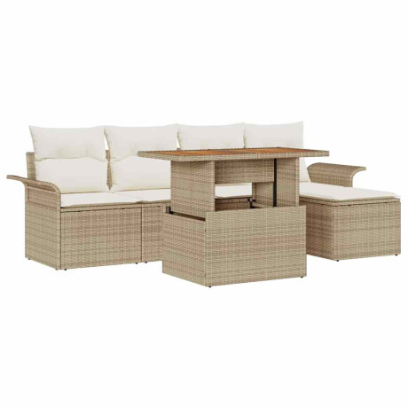 vidaXL 6-delige tuinsofa set met beige kussens van poly rattan afbeelding2 - 1