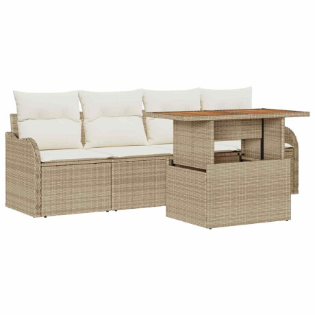 vidaXL 5-delige tuinsofa set met kussens in beige poly rattan afbeelding2 - 1