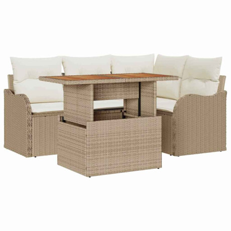 vidaXL 5-delige tuinbankset met beige kussens in poly rattan afbeelding2 - 1