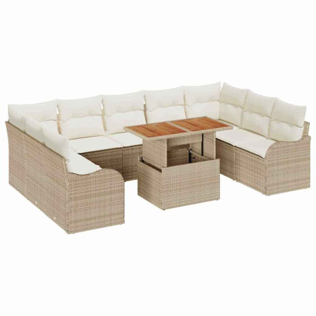 vidaXL 10-delige tuinsofa set met kussens in beige poly rattan afbeelding2 - 1