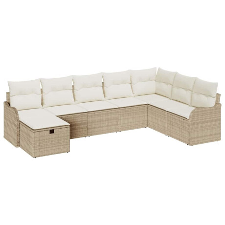 vidaXL 8-delige tuinsofa set met kussens, beige poly rattan afbeelding2 - 1