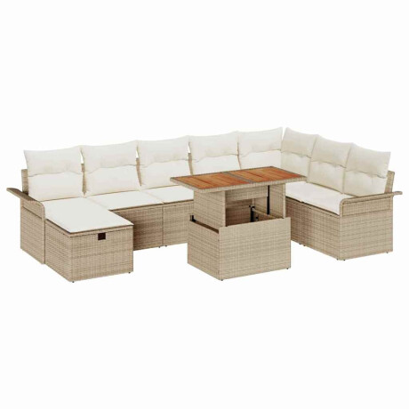 vidaXL 9-delige Tuin Sofa Set met Kussens in Beige Poly Rattan afbeelding2 - 1
