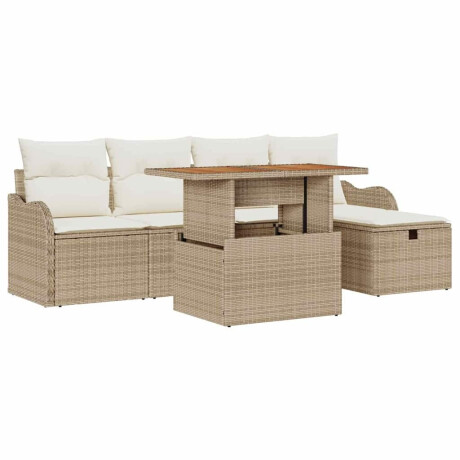 vidaXL 6-delige tuinsofa set met kussens in beige poly rattan afbeelding2 - 1